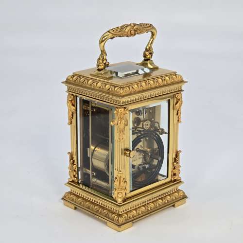 French Carriage clock with a 8 day striking and repeating movement