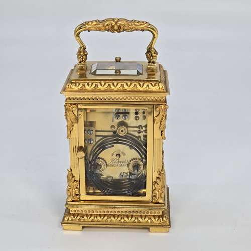 French Carriage clock with a 8 day striking and repeating movement