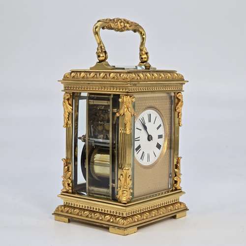 French Carriage clock with a 8 day striking and repeating movement