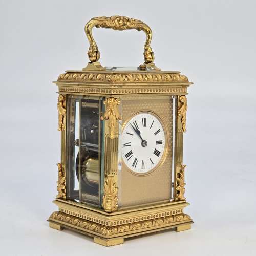 French Carriage clock with a 8 day striking and repeating movement