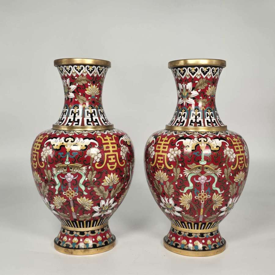 A pair of large Chinese cloisonn&eacute; vases circa 1930