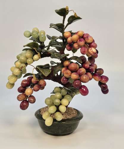 A Chinese hardstone carved grapevine bonsai tree, circa 1930