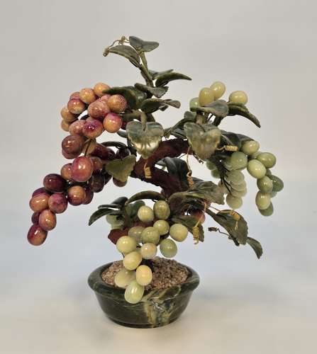 A Chinese hardstone carved grapevine bonsai tree, circa 1930