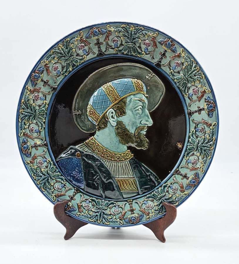 Antique Austrian majolica wall hanging charger/plate circa 1900