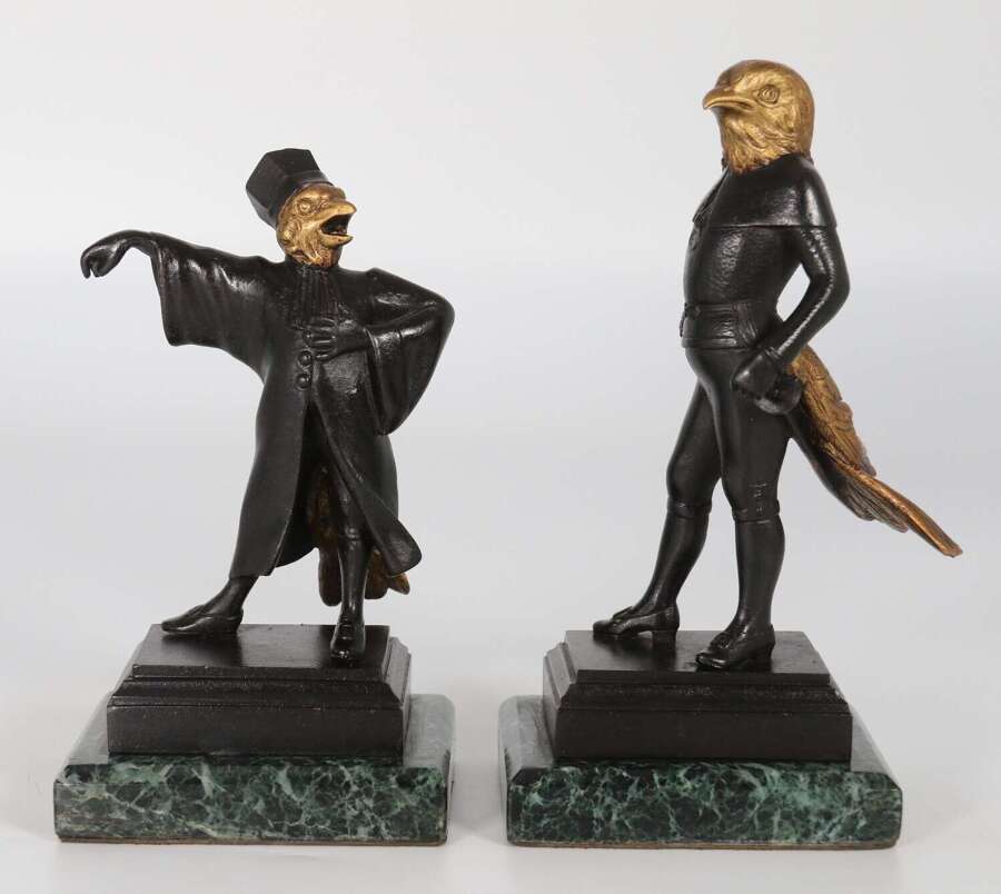 19th century bronze caricature figures of a crow and jackdaw C 1880