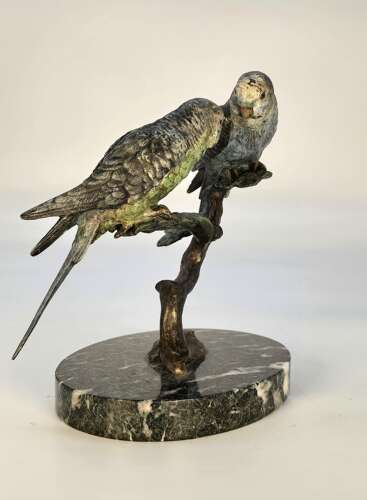 A pair of Austrian bronze cold painted budgerigars circa 1920