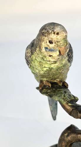 A pair of Austrian bronze cold painted budgerigars circa 1920