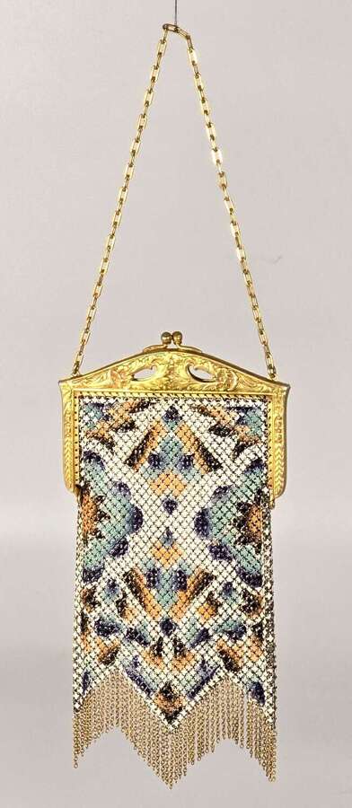 A rare Art Deco evening purse, painted and gilt metal mounted circa 1920.
