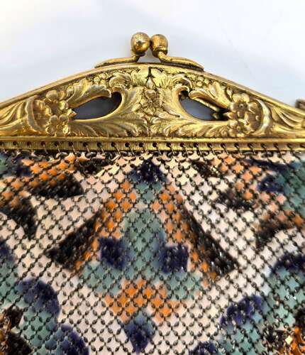 A rare Art Deco evening purse, painted and gilt metal mounted circa 1920.