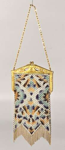 A rare Art Deco evening purse, painted and gilt metal mounted circa 1920.