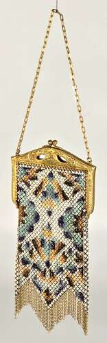 A rare Art Deco evening purse, painted and gilt metal mounted circa 1920.