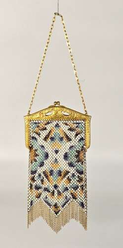 A rare Art Deco evening purse, painted and gilt metal mounted circa 1920.