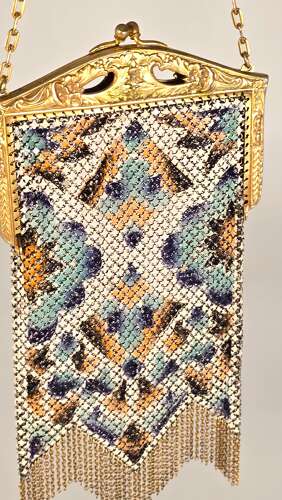 A rare Art Deco evening purse, painted and gilt metal mounted circa 1920.