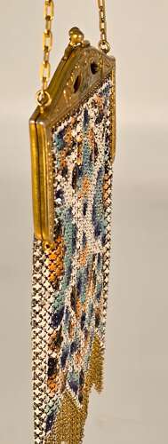 A rare Art Deco evening purse, painted and gilt metal mounted circa 1920.