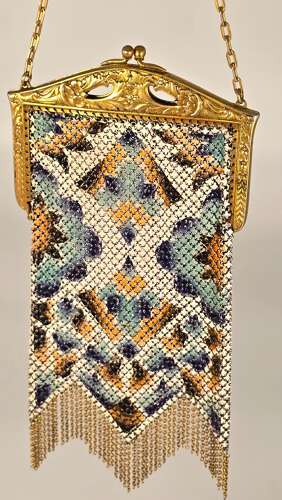 A rare Art Deco evening purse, painted and gilt metal mounted circa 1920.