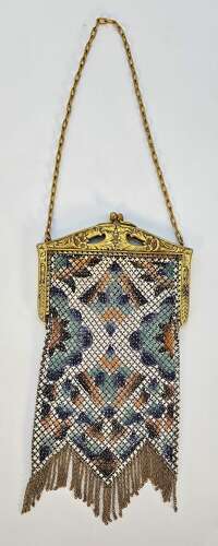 A rare Art Deco evening purse, painted and gilt metal mounted circa 1920.