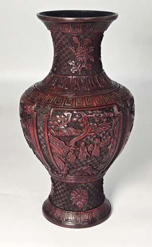 19th century Chinese cinnabar lacquer vase circa 1860