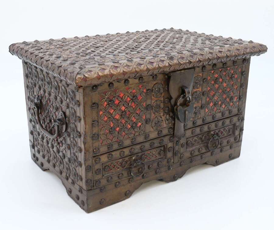Zanzibar brass and copper mounted chest or strongbox circa 1900