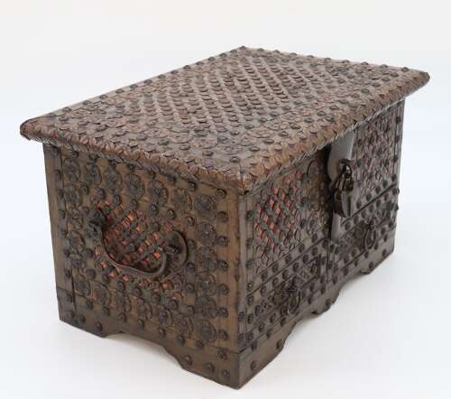 Zanzibar brass and copper mounted chest or strongbox circa 1900