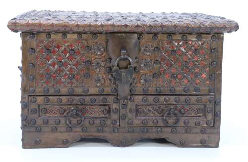 Zanzibar brass and copper mounted chest or strongbox circa 1900