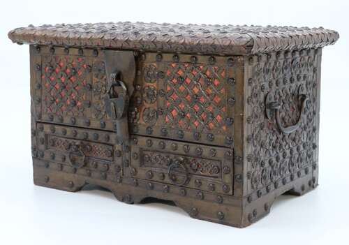 Zanzibar brass and copper mounted chest or strongbox circa 1900