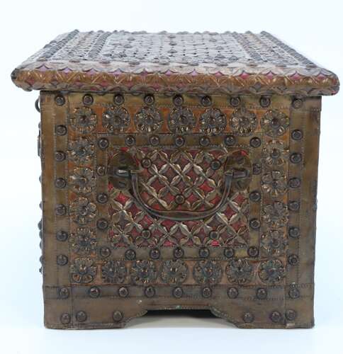 Zanzibar brass and copper mounted chest or strongbox circa 1900