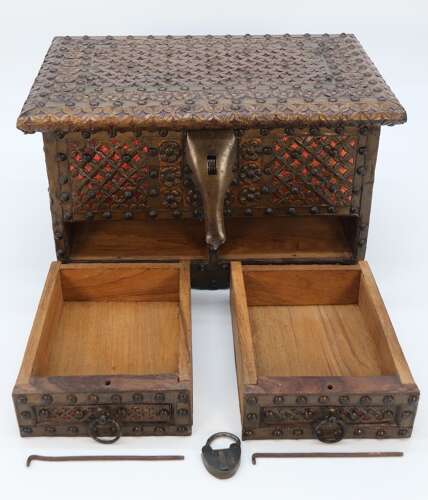 Zanzibar brass and copper mounted chest or strongbox circa 1900