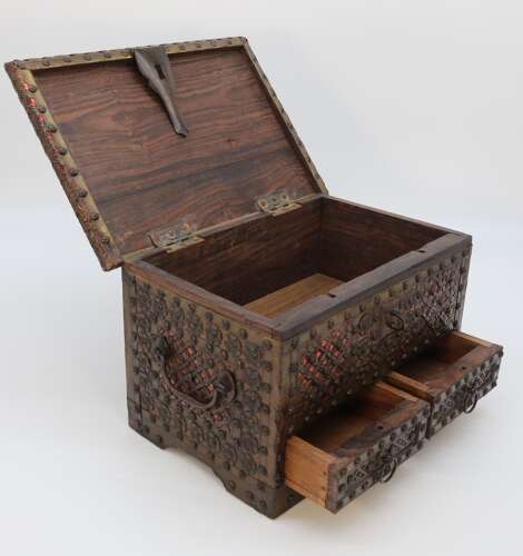 Zanzibar brass and copper mounted chest or strongbox circa 1900
