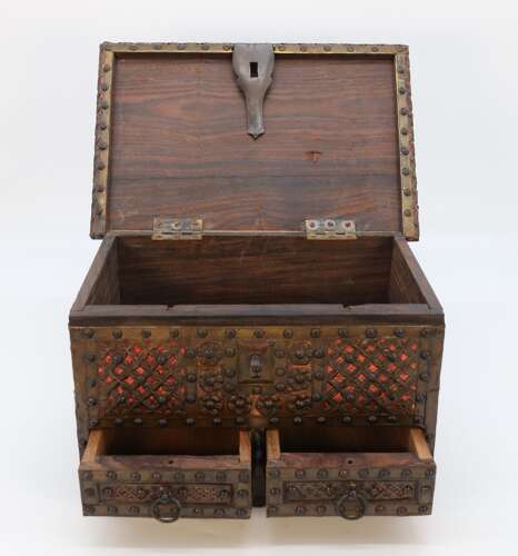 Zanzibar brass and copper mounted chest or strongbox circa 1900