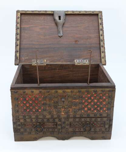 Zanzibar brass and copper mounted chest or strongbox circa 1900