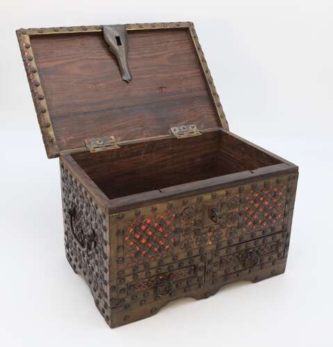 Zanzibar brass and copper mounted chest or strongbox circa 1900