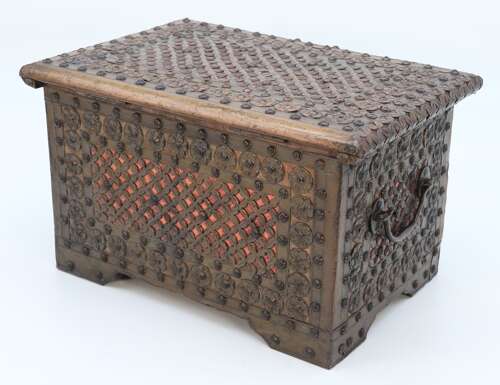 Zanzibar brass and copper mounted chest or strongbox circa 1900