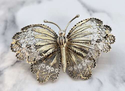 A silver gilt filigree butterfly brooch circa1930