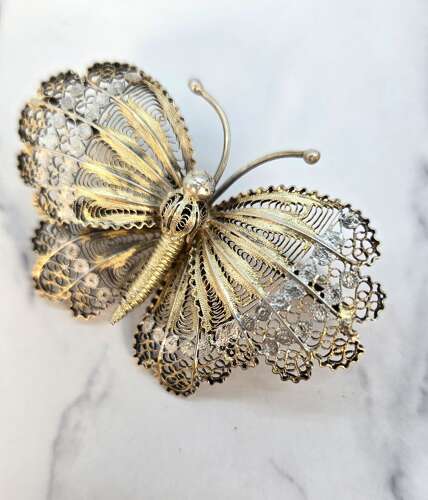 A silver gilt filigree butterfly brooch circa1930