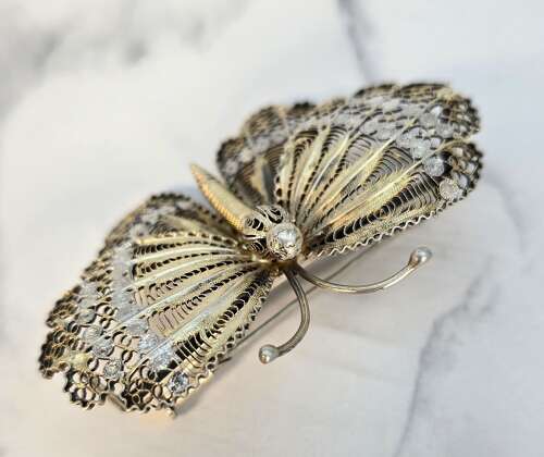 A silver gilt filigree butterfly brooch circa1930