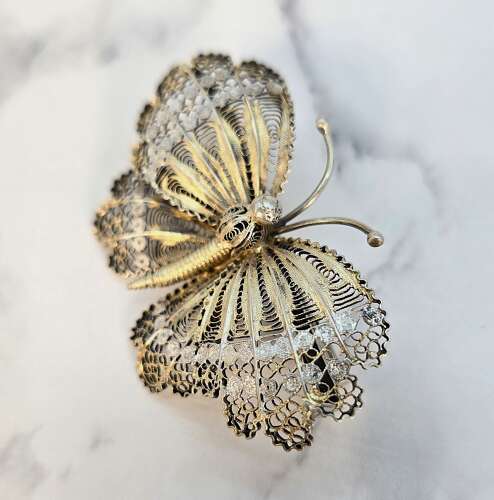 A silver gilt filigree butterfly brooch circa1930