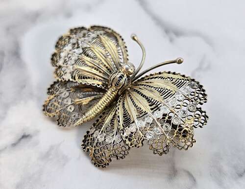 A silver gilt filigree butterfly brooch circa1930