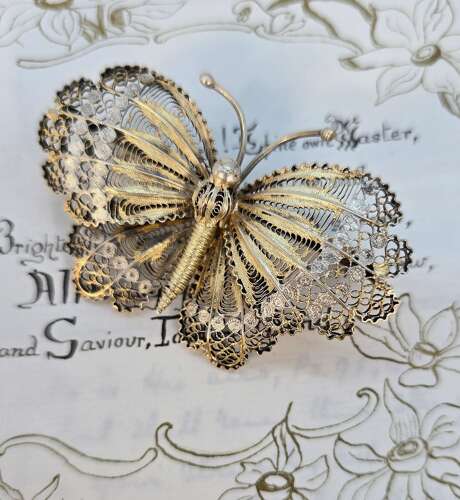 A silver gilt filigree butterfly brooch circa1930