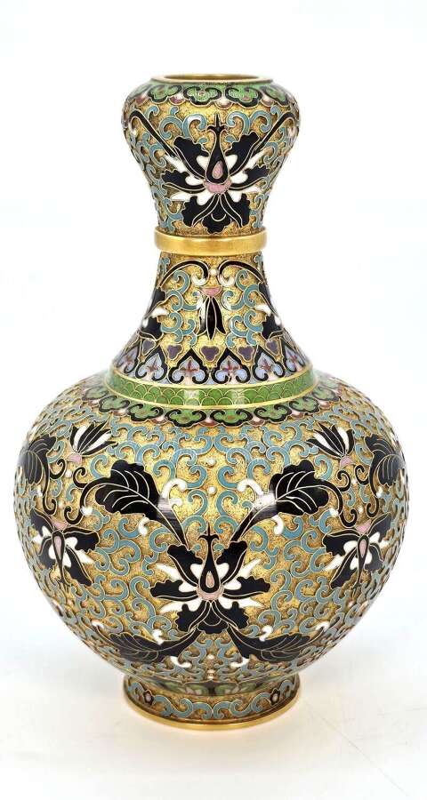 A decorative Chinese gilt metal and cloisonn&eacute; vase, circa 1930