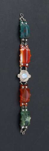 19th century Scottish agate and silver bracelet, circa 1880