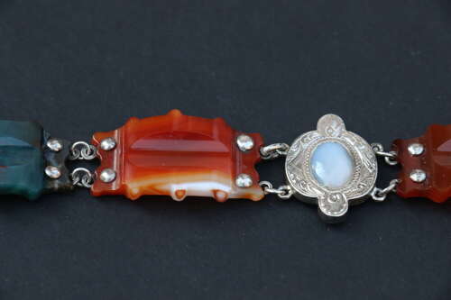 19th century Scottish agate and silver bracelet, circa 1880
