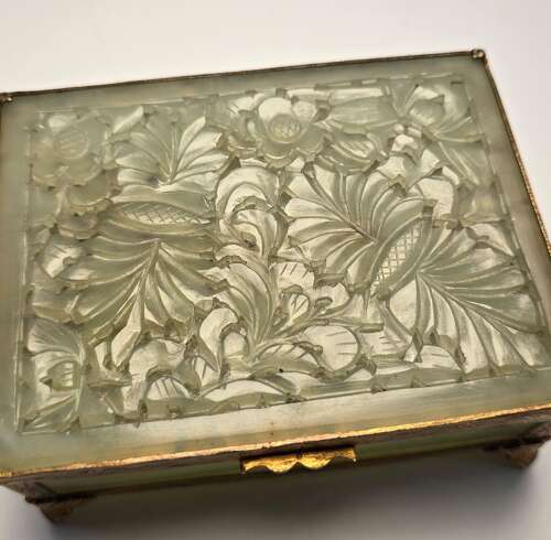 A Chinese carved jade and gilt metal mounted jewellery box circa 1920