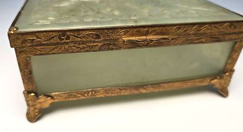 A Chinese carved jade and gilt metal mounted jewellery box circa 1920