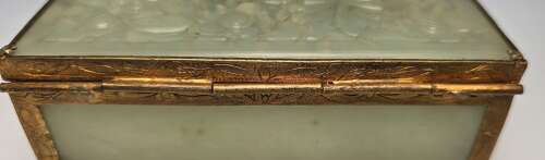 A Chinese carved jade and gilt metal mounted jewellery box circa 1920
