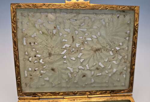 A Chinese carved jade and gilt metal mounted jewellery box circa 1920