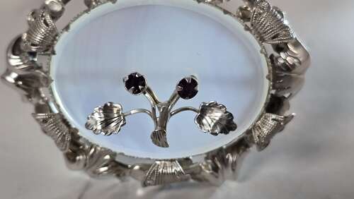 A Victorian silver, chalcedony and amethyst large brooch, circa 1860