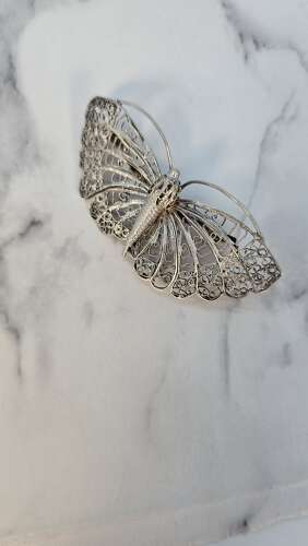 Antique/vintage silver filigree butterfly brooch, circa 1930