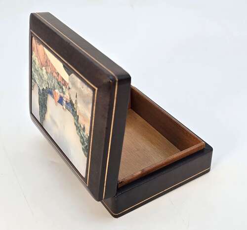 Italian Pietra Dura or Florentine Mosaic leather covered box circa 1930