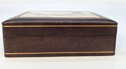 Italian Pietra Dura or Florentine Mosaic leather covered box circa 1930