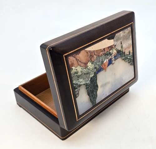 Italian Pietra Dura or Florentine Mosaic leather covered box circa 1930